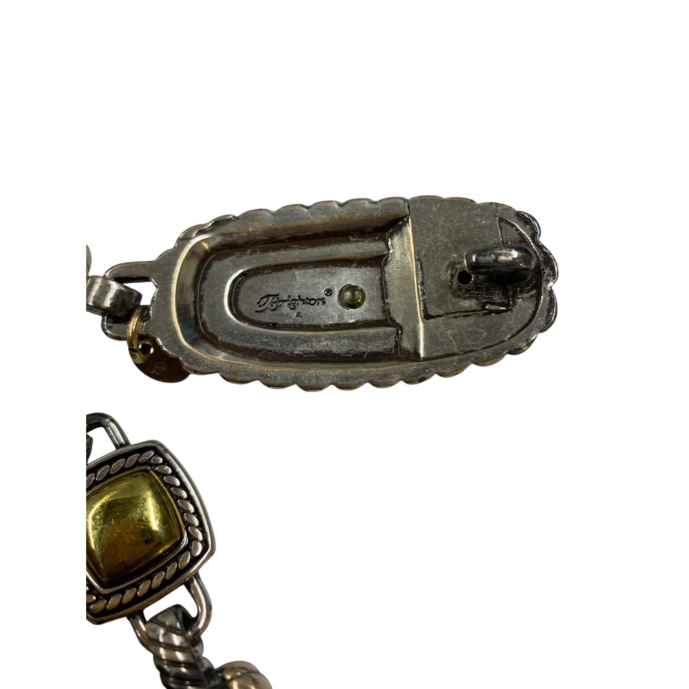 Brighton Mixed Metal Silver Gold Tone Square Cabochon Link Chain Belt Adjustable - Picture 2 of 7